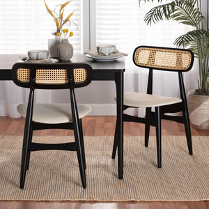 Baxton Studio Baxton Studio Tarana Mid-Century Dining Chair Set - Cream Upholstery & Black Wood Frame, 2-Piece CS002C-Black/Cream-DC-2PK