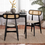 Baxton Studio Tarana Mid-Century Modern Finished Wood 2-Piece Dining Chair Set Cream/Black/Light Brown CS002C-Black/Cream-DC-2PK