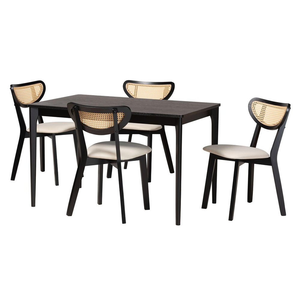 Baxton Studio Baxton Studio 5-Piece Mid-Century Modern Dining Set with Cream Fabric and Black Wood Finish CS003C-Black/Cream-5PC Dining Set