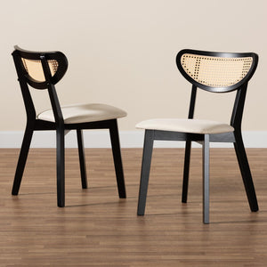 Baxton Studio Baxton Studio Mid-Century Modern Cream Upholstered Dining Chair Set with Black Wood Frame - 2 Pieces CS003C-Black/Cream-DC-2PK