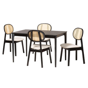 Baxton Studio Baxton Darrion 5-Piece Mid-Century Dining Set with Cream Upholstery & Black Wood for Stylish Comfort CS004C-Black/Cream-5PC Dining Set