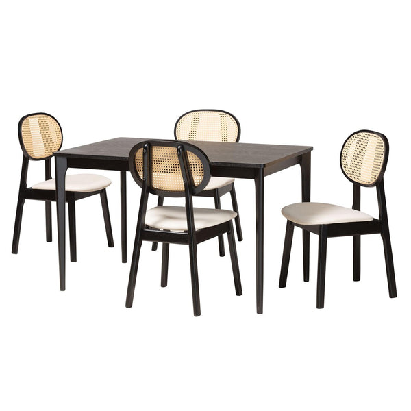 Baxton Studio Baxton Darrion 5-Piece Mid-Century Dining Set with Cream Upholstery & Black Wood for Stylish Comfort CS004C-Black/Cream-5PC Dining Set