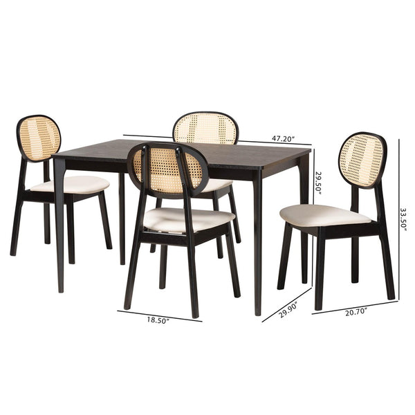 Baxton Studio Baxton Darrion 5-Piece Mid-Century Dining Set with Cream Upholstery & Black Wood for Stylish Comfort CS004C-Black/Cream-5PC Dining Set