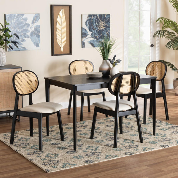 Baxton Studio Baxton Darrion 5-Piece Mid-Century Dining Set with Cream Upholstery & Black Wood for Stylish Comfort CS004C-Black/Cream-5PC Dining Set