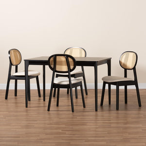 Baxton Studio Baxton Darrion 5-Piece Mid-Century Dining Set with Cream Upholstery & Black Wood for Stylish Comfort CS004C-Black/Cream-5PC Dining Set