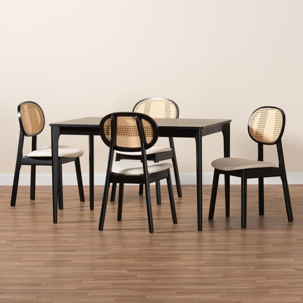Baxton Studio Baxton Darrion 5-Piece Mid-Century Dining Set with Cream Upholstery & Black Wood for Stylish Comfort CS004C-Black/Cream-5PC Dining Set
