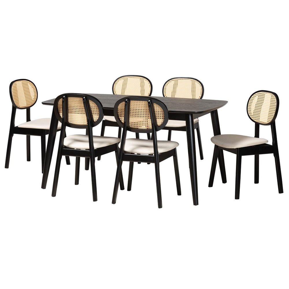 Baxton Studio Baxton Studio 7-Piece Mid-Century Modern Dining Set with Cream Fabric & Black Wood - Elegant Charm CS004C-Black/Cream-7PC Dining Set