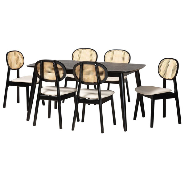 Baxton Studio Baxton Studio 7-Piece Mid-Century Modern Dining Set with Cream Fabric & Black Wood - Elegant Charm CS004C-Black/Cream-7PC Dining Set