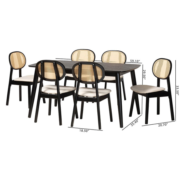 Baxton Studio Baxton Studio 7-Piece Mid-Century Modern Dining Set with Cream Fabric & Black Wood - Elegant Charm CS004C-Black/Cream-7PC Dining Set