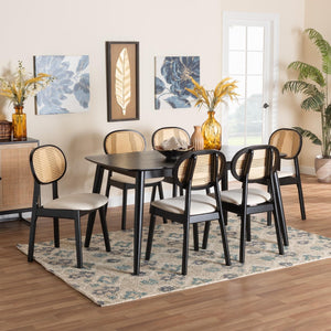 Baxton Studio Baxton Studio 7-Piece Mid-Century Modern Dining Set with Cream Fabric & Black Wood - Elegant Charm CS004C-Black/Cream-7PC Dining Set