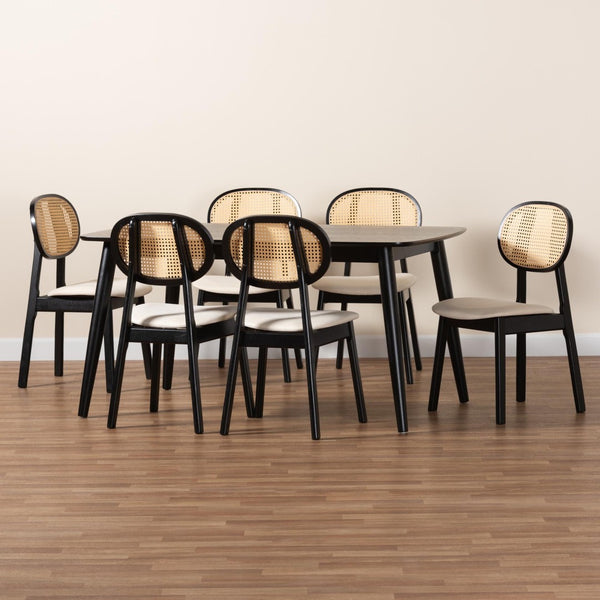 Baxton Studio Baxton Studio 7-Piece Mid-Century Modern Dining Set with Cream Fabric & Black Wood - Elegant Charm CS004C-Black/Cream-7PC Dining Set