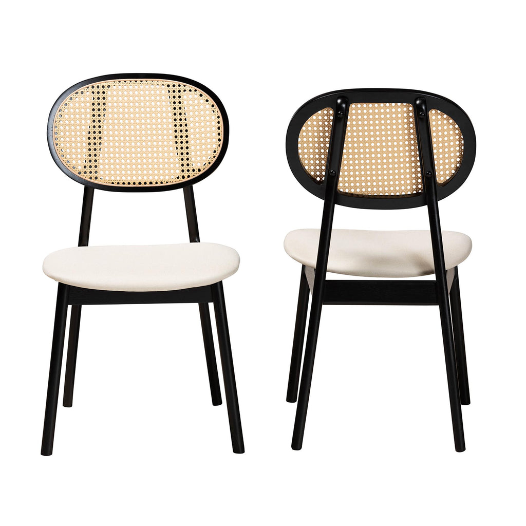 Baxton Studio Darrion Mid-Century Modern Finished Wood 2-Piece Dining Chair Set Cream/Black/Light Brown CS004C-Black/Cream-DC-2PK