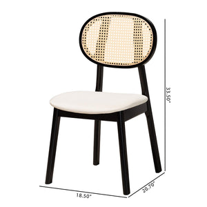 Baxton Studio Baxton Darrion Mid-Century Modern Cream Fabric Dining Chair Set with Black Wood Legs & Rattan Accents CS004C-Black/Cream-DC-2PK