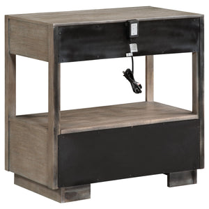 English Elm Prescott Modern Taupe Oak Nightstand with Mitered Trim, 2 Drawers + Open Shelf for Stylish Storage B062P375999