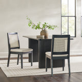 Solid Wood Dining Chair with Rattan Inset Back - Set of 2 Black CATD1EBL Walker Edison