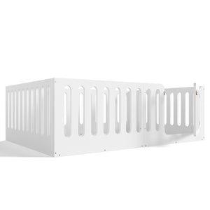 English Elm Twin Solid Pine Montessori Floor Bed with House Frame Door and Safety Fence Light White W5305P420635