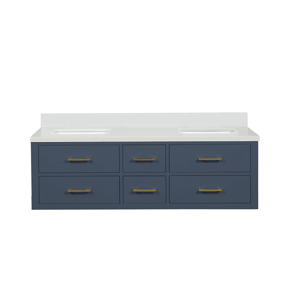 English Elm Blue Double Bath Vanity 60" W X 22" D With Durable Cultured Marble Top & Soft-Close Features B2731P258043
