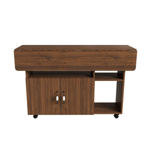 English Elm Multi-functional Folding Desk with Shelved Storage and Casters for Compact Living W2700P437587