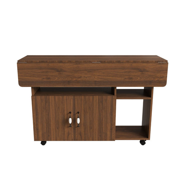 English Elm Multi-functional Folding Desk with Shelved Storage and Casters for Compact Living W2700P437587