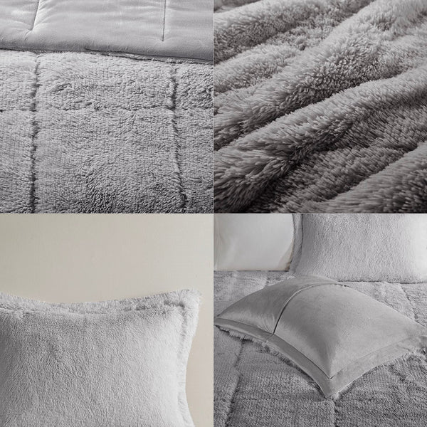 English Elm Twin/Twin Brielle Shaggy Faux Fur Comforter Mini Set Ombre Cozy Plush Faux Mink Reverse, Hypoallergenic Grey 15.75 L x 10.24 W x 10.24 H B03595981