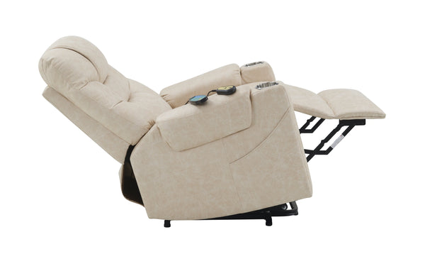 English Elm Light Power Lift Recliner with Heating & Massage in Light Grey — Leather Aire, Power Recline, Lift Assist Comfort B062P215446