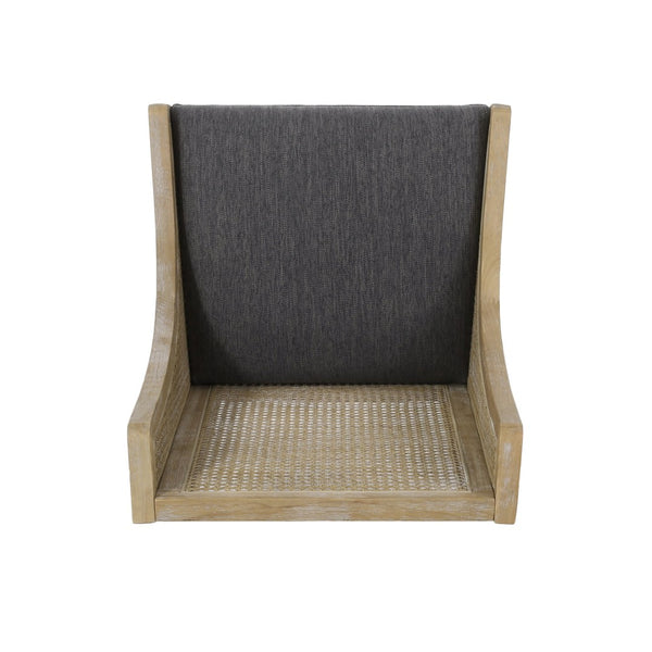English Elm Dining Chair Set of 2 Rubberwood Cane Webbing Back Upholstered Farmhouse Style Charcoal N771P388970C