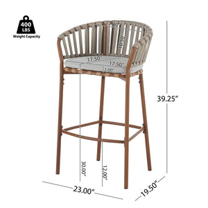English Elm Lodi Outdoor Woven Pe Rope Barstools with Iron Frame Resort Style Set of 4 N775P268025T-S4