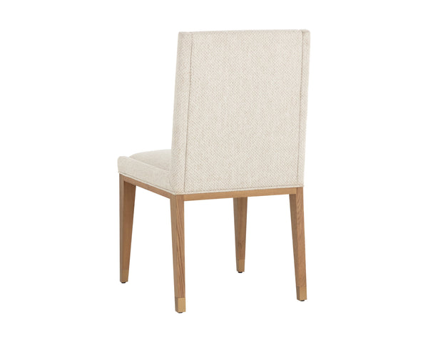 Sunpan Kalla Dining Chair - Stylish Monument Oatmeal Upholstery With Rustic Oak Base & Gold Accents Taupe Fabric 112046