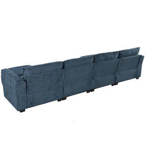 English Elm U_style Modular U-shaped Sectional Sofa Six Seat Linen Fabric with Storage Ottomans Dark Blue WY000491AAC