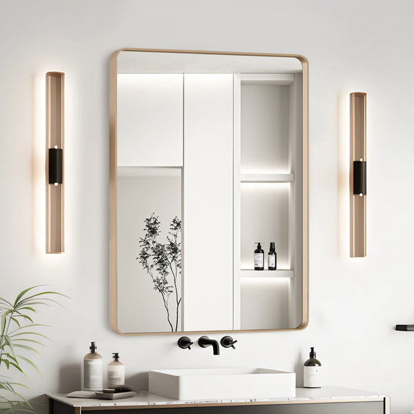 English Elm 22x30 HD Tempered Glass Mirror with Anti-Rust Aluminum Frame, Explosion-Proof Membrane & Easy Z-Bar Mounting Gold T3757P347052