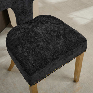 English Elm Mid Century Modern Dining Chairs with Copper Nail Trim, Plush High-Density Foam Seats, Brushed Steel Legs Black W1143P314903