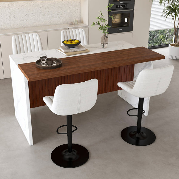 English Elm Swivel Modern Adjustable Bar Stools with 360° Rotation, Ergonomic Backrest, Soft Knit Seats Beige W2699P360246