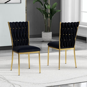 English Elm Modern Velvet Upholstered Dining Chairs Set of 2 with Electroplated Legs for Kitchen Black W210P301579