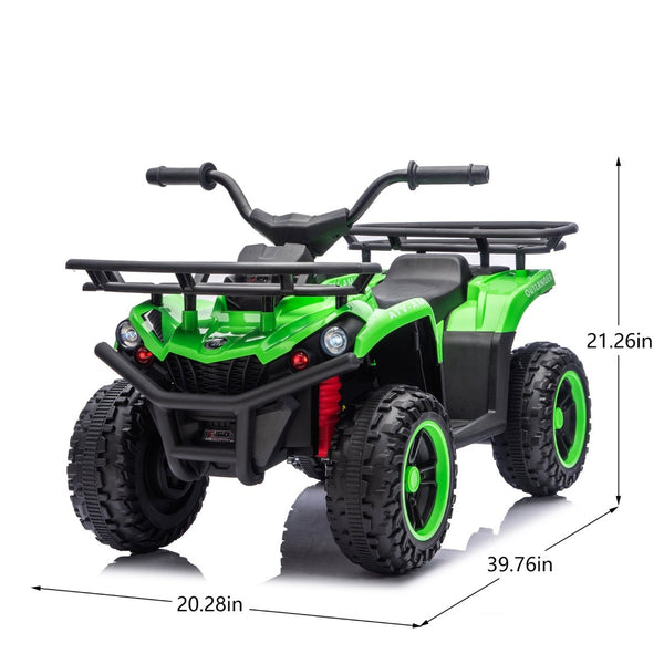 English Elm 24v Dual Motor Kids Atv Ride on with Led Lights Bluetooth Storage Racks Off Road Green W1578P390451