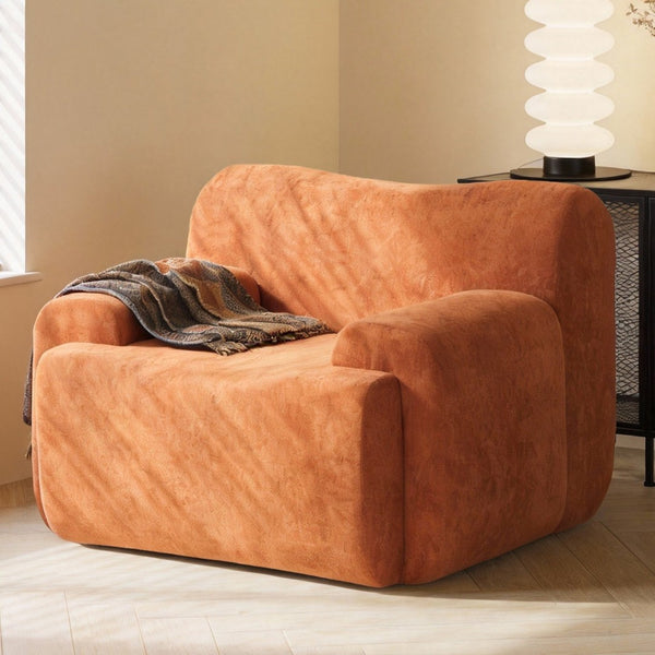 English Elm Wide Chenille Accent Chair Oversized Cozy Seat for Bedroom Living or Studio Spaces Orange W5385P433251