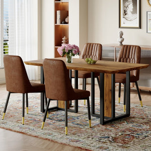 English Elm Table And Chair Set - Modern 67" Wood-Textured Mdf Dining Table With 4 Cozy Brown Suede Chairs W1151S01949-GIGA