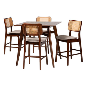 Baxton Studio Dannon Mid-Century Modern Grey Fabric and Walnut Brown Finished Wood 5-Piece Pub Set