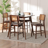 Baxton Studio Dannon Mid-Century Modern Grey Fabric and Walnut Brown Finished Wood 5-Piece Pub Set