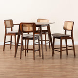 Baxton Studio Dannon Mid-Century Modern Grey Fabric and Walnut Brown Finished Wood 5-Piece Pub Set