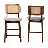 Baxton Studio Dannon Mid-Century Modern Grey Fabric and Walnut Brown Finished Wood 2-Piece Counter Stool Set
