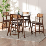 Baxton Studio Tarana Mid-Century Modern Grey Fabric and Walnut Brown Finished Wood 5-Piece Pub Set