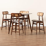 Baxton Studio Tarana Mid-Century Modern Grey Fabric and Walnut Brown Finished Wood 5-Piece Pub Set