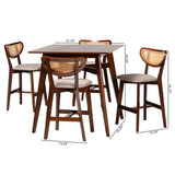 Baxton Studio Dannell Mid-Century Modern Grey Fabric and Walnut Brown Finished Wood 5-Piece Pub Set