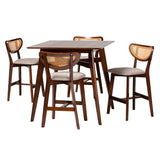 Baxton Studio Dannell Mid-Century Modern Grey Fabric and Walnut Brown Finished Wood 5-Piece Pub Set