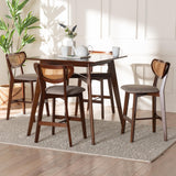 Baxton Studio Dannell Mid-Century Modern Grey Fabric and Walnut Brown Finished Wood 5-Piece Pub Set