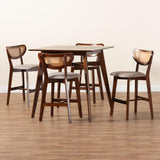 Baxton Studio Dannell Mid-Century Modern Grey Fabric and Walnut Brown Finished Wood 5-Piece Pub Set