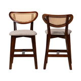 Baxton Studio Dannell Mid-Century Modern Grey Fabric and Walnut Brown Finished Wood 2-Piece Counter Stool Set
