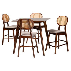 Baxton Studio Darrion Mid-Century Modern Grey Fabric and Walnut Brown Finished Wood 5-Piece Pub Set