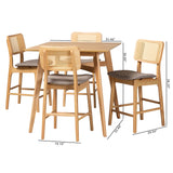 Baxton Studio Dannon Mid-Century Modern Grey Fabric and Natural Oak Finished Wood 5-Piece Pub Set