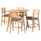 Baxton Studio Dannon Mid-Century Modern Grey Fabric and Natural Oak Finished Wood 5-Piece Pub Set